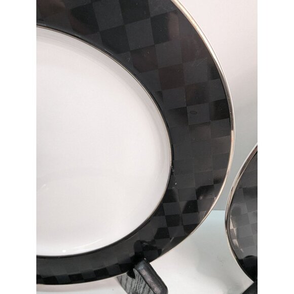 Nikko Fine China Black Tie Patra 8" Salad Plate Silver Trim Set of 4 - Picture 3 of 10